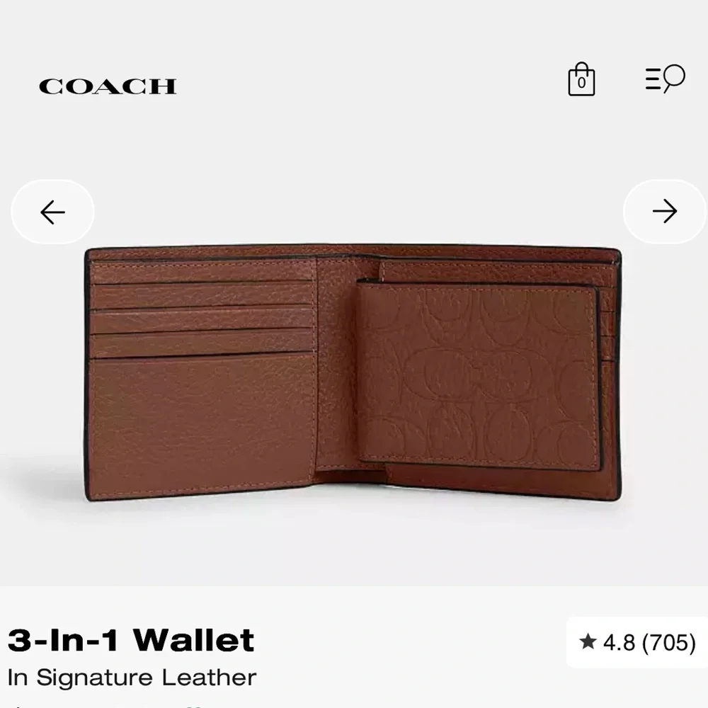 Coach 3-In-1 Wallet| In Signature Leather | Vintage Brown